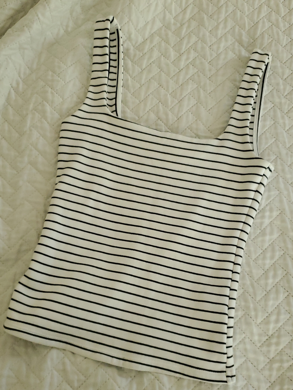 Zara White and Black Striped Square-Neck Tank